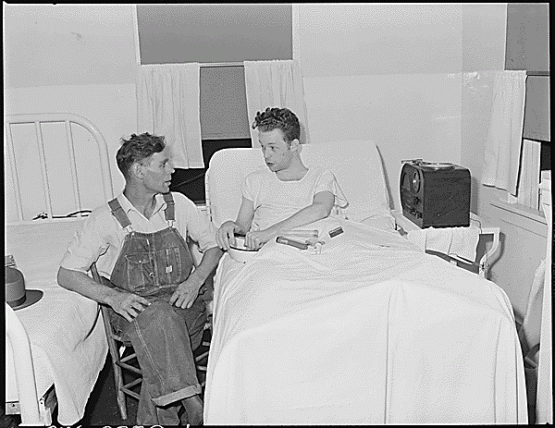 Jack Anderson, miner, who suffered fractured spine in slate fall 28 months ago. Black Mountain Corporation, 30-31 Mines, Kenvir, Harlan County, Kentucky., 09/06/1946.  National Archives Photos of the Medical Survey of the Bituminous Coal Industry, 1946 – 1947 Lee Russell, 1903-1986, Photographer